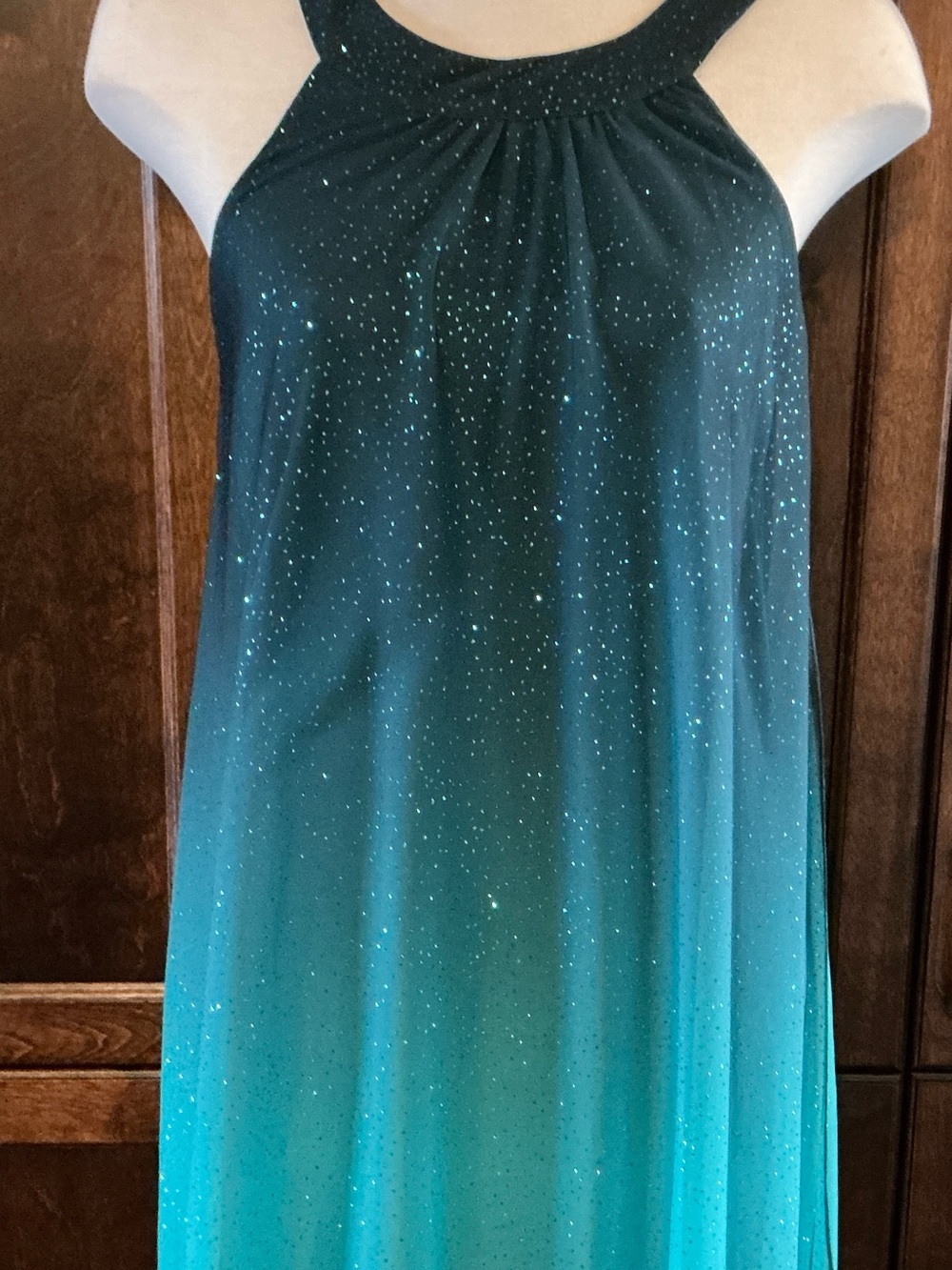Sparkle Ombre Halter Maxi Dress in Teal Blue